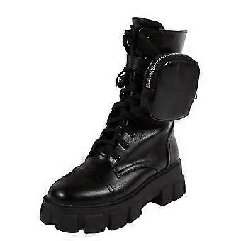 Stylish Platform Boots with Small Pocket Women Lace Up Round head Boots for Autumn 0619
