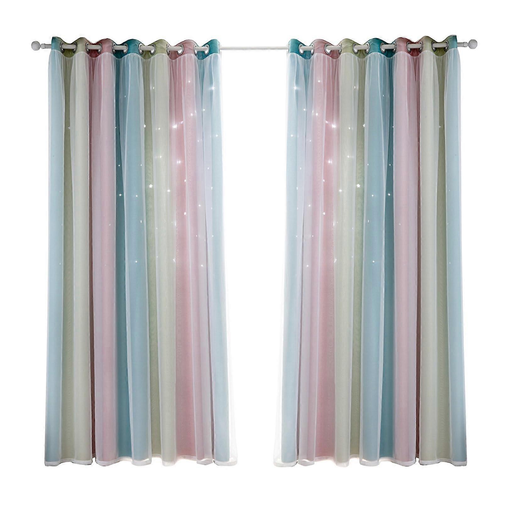Ombre Curtain With Eyelets Colourful Blackout Shiny Stars (100cmx130cmx2 Pink)