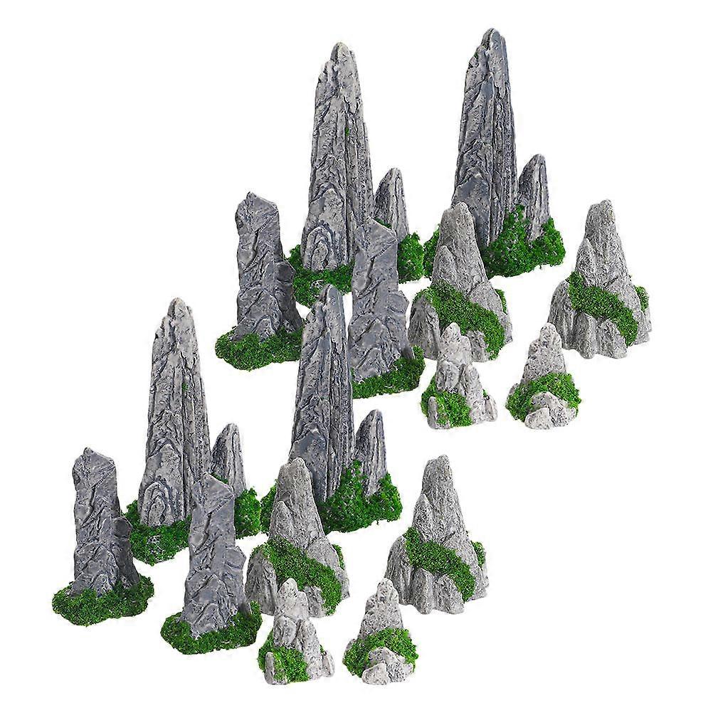 Miniature Rockery 16Pcs Multi Resin Mountain Figurines for Mix Match Decorative Use