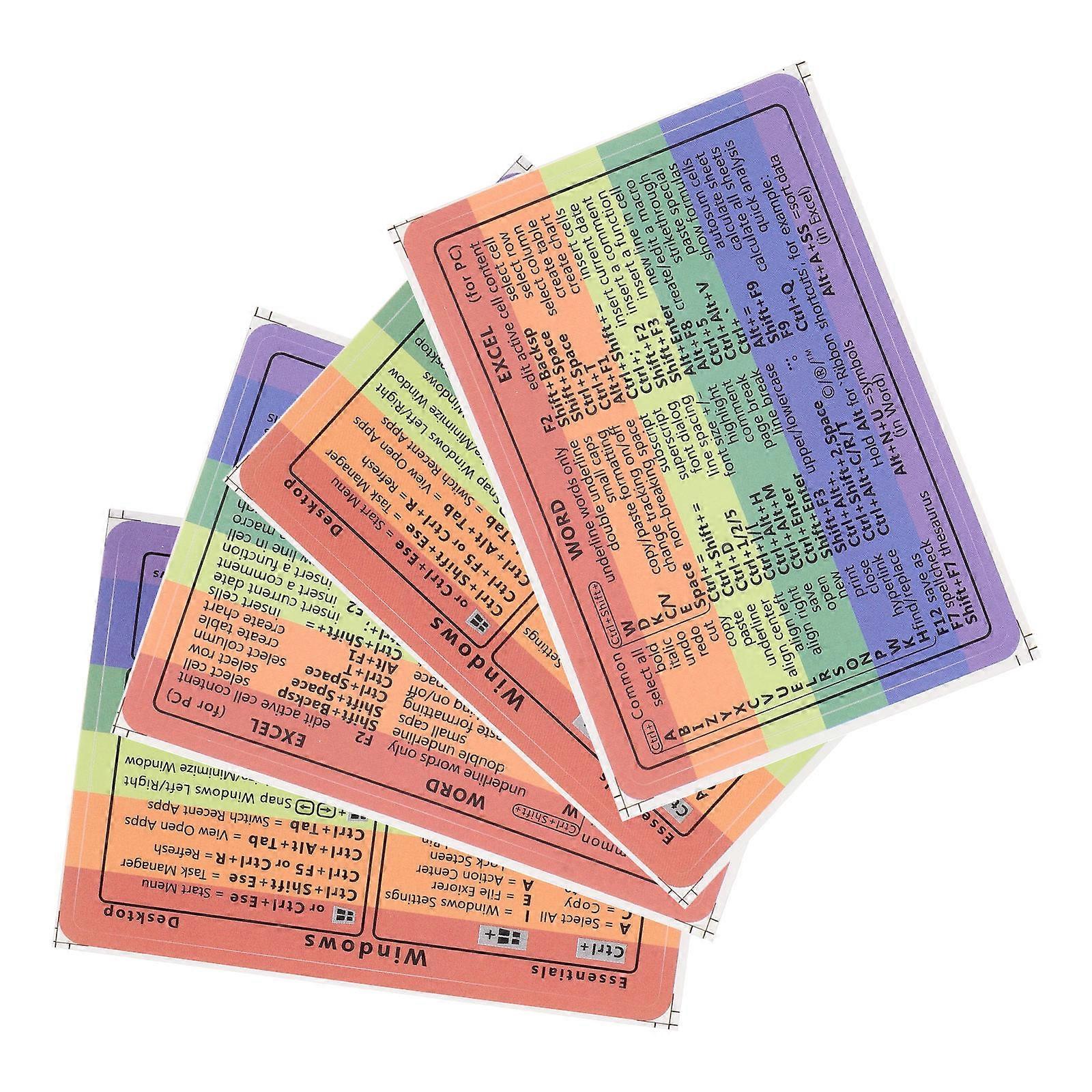 Laptop Shortcut Stickers for Decor Paper Material 4 Sheets
