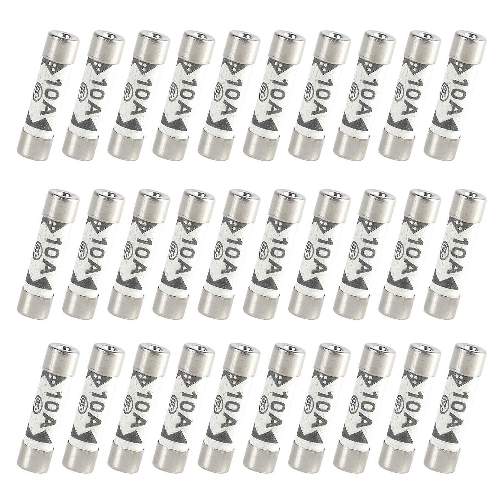 Pack Of 30 Small  10A Fuses High Sensitivity Fuses Temperature Resistant Fuses set for UK Plugs & Extension Leads Multicolor