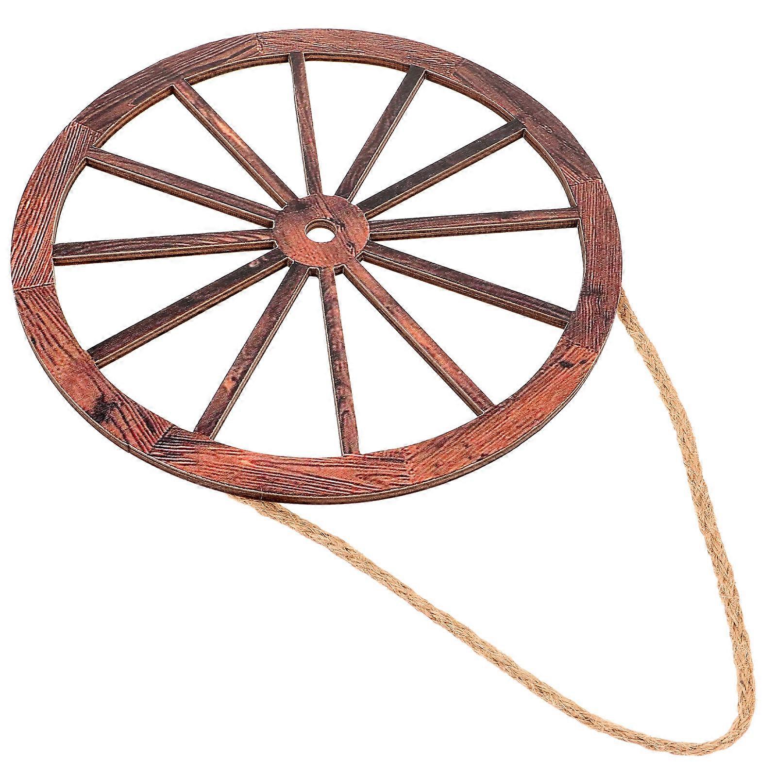 Retro Wagon Wheel Wall Decor with Fine Workmanship for Various Scenes Dark Red Wood