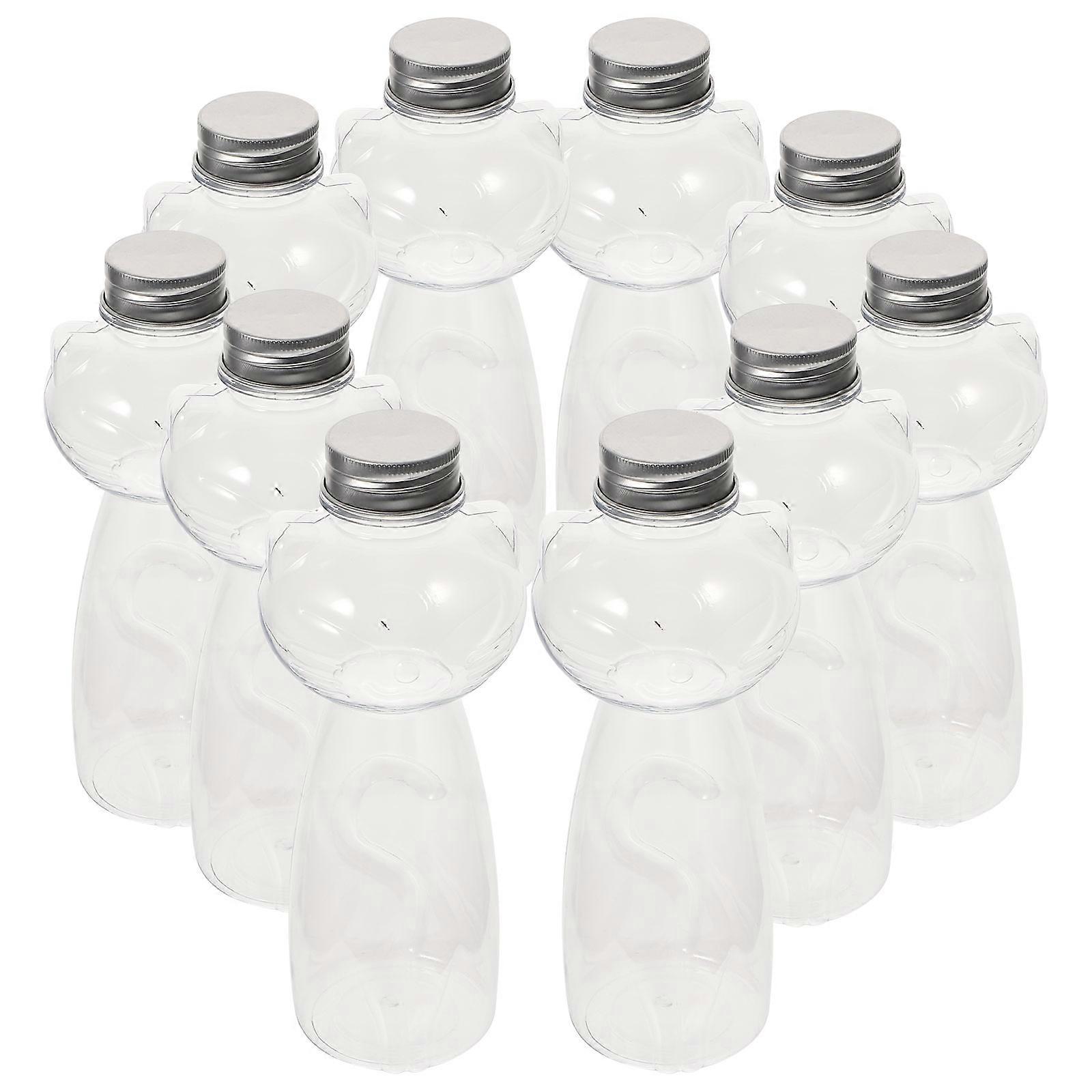 Cat Shaped Plastic Bottles for Storage Use Clear and Sturdy Portable Milk Juice Containers 10 Pieces