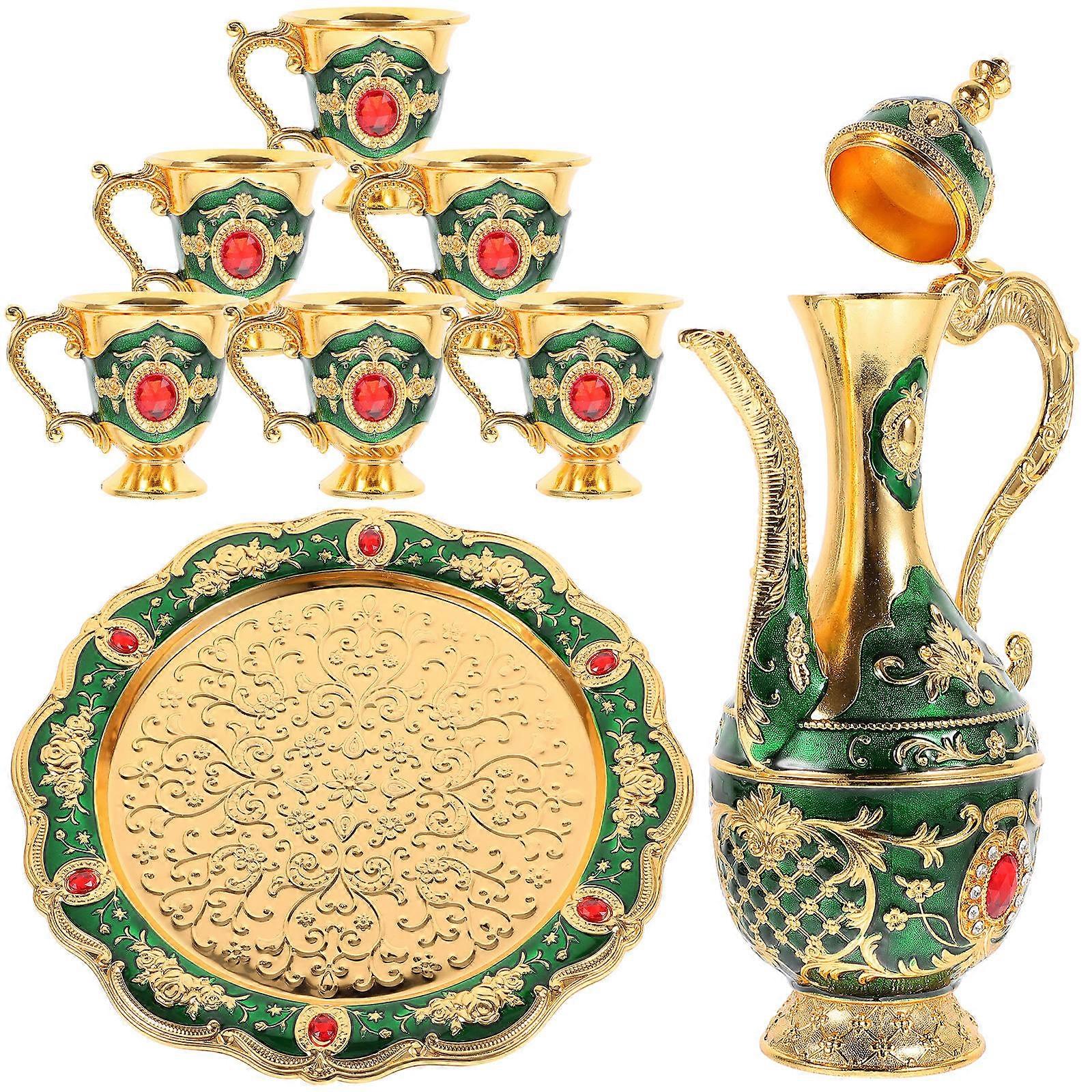 Wine Pot Set Tea Serving Set Curved Lines Green 24.50X24.50X7.00cm Home Decoration 1Set