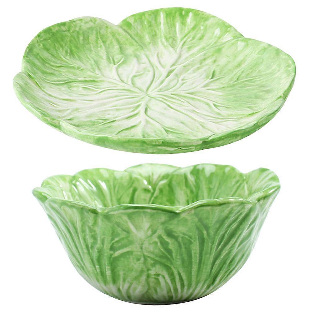 Ceramic Cabbage Bowl and Plate Set for Storage Using Green Color Safe for Microwave Oven and Dishwasher 1 Set