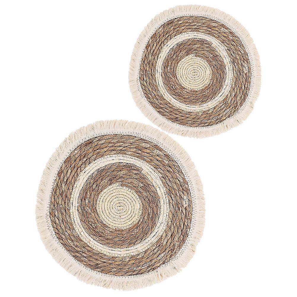 Round Woven Place Mats 2Pcs Table Protection Accessory for Dining Table 30X30X1CM Rustic Style Multi