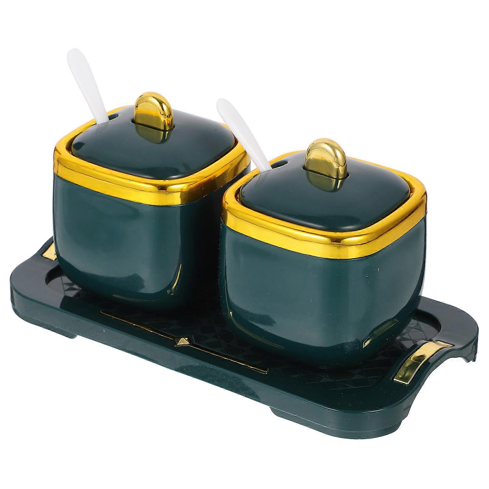 Seasoning Container Set Sugar Bowls With Lid Kitchen Accessories Green Round Storage 1 Set