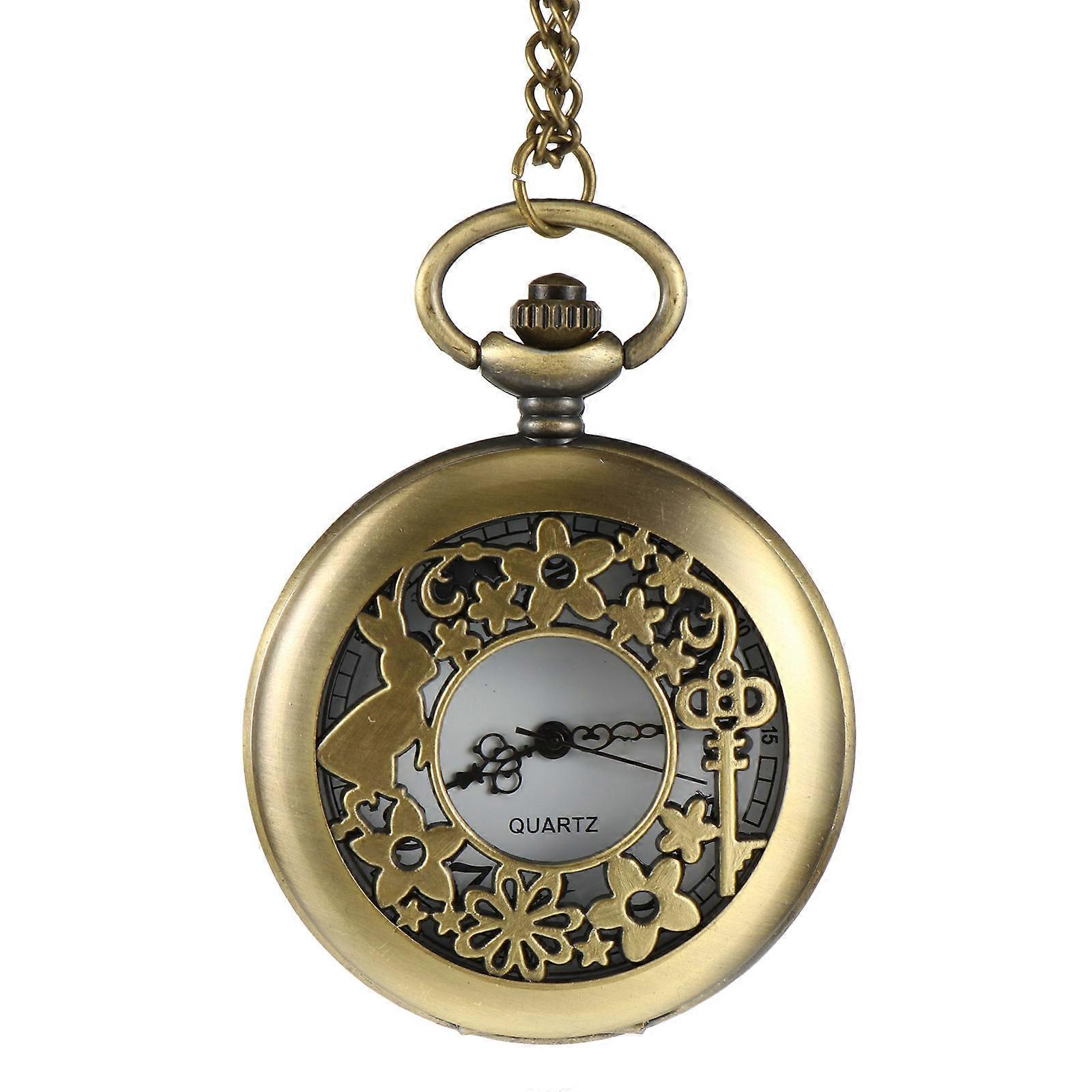 Quartz Pocket Watch With Chain For Men And Women Coffee Retro Style Time Display 1Pc