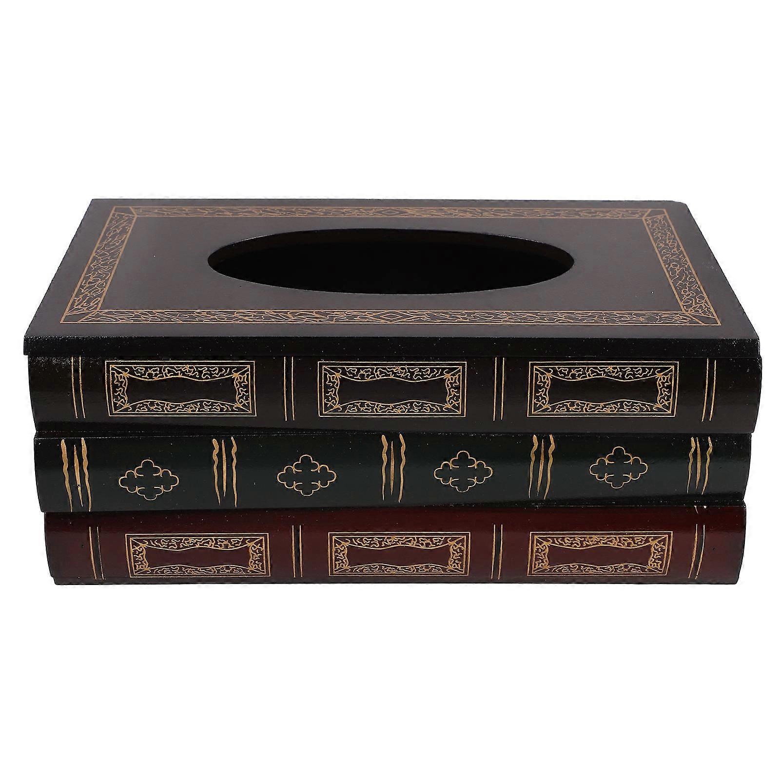 Red Wood Tissue Box Cover with Large Capacity for Storage Use Simple Stylish Design Fits Most Tissues 7.5 x 4.5 x 3.5 Inches