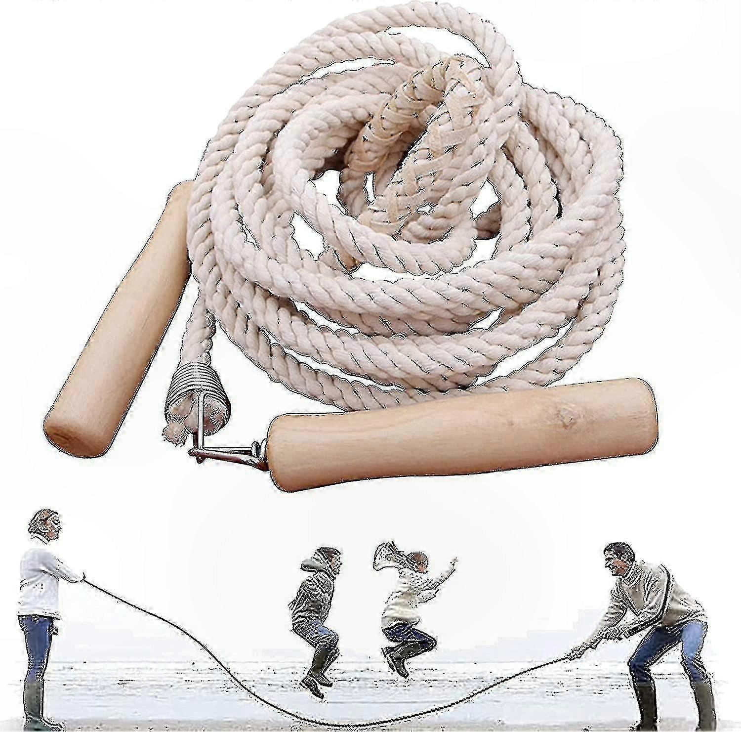Wooden Handle Long Jump Rope for Group Skipping, 3-10m Double Dutch Rope for Team Activities and Multiplayer Fun