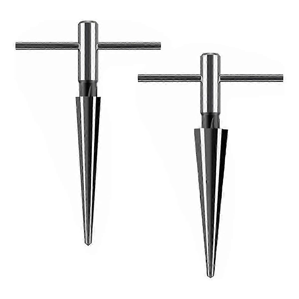 2Pcs T Handle Taper Reamer Set,6 Fluted Chamfer Reaming Guitar Bridge Pin Hole Handle Tapered Reamers Tool Round Handle