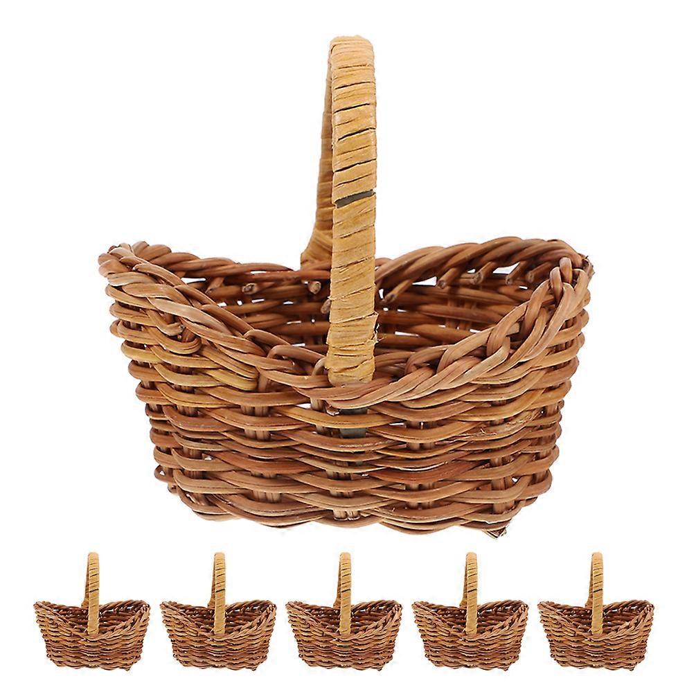 Mini Woven Basket Handcrafted for Storage 6Pcs Light Brown Rattan Baskets