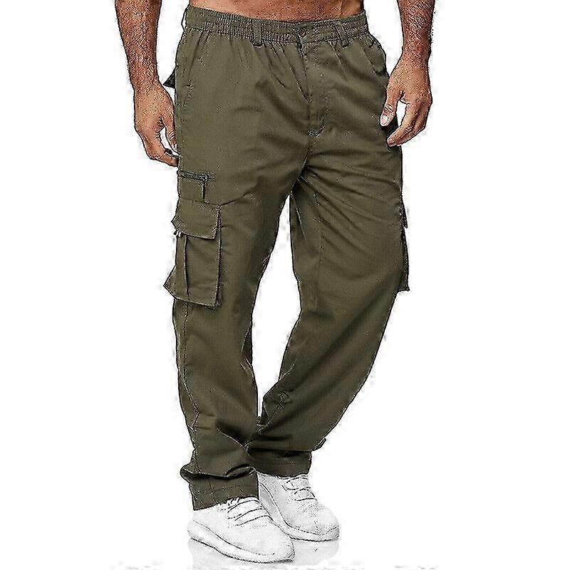 Men Stretch Cargo Combat Work Pants Multi Pockets Elastic Waist Tro...