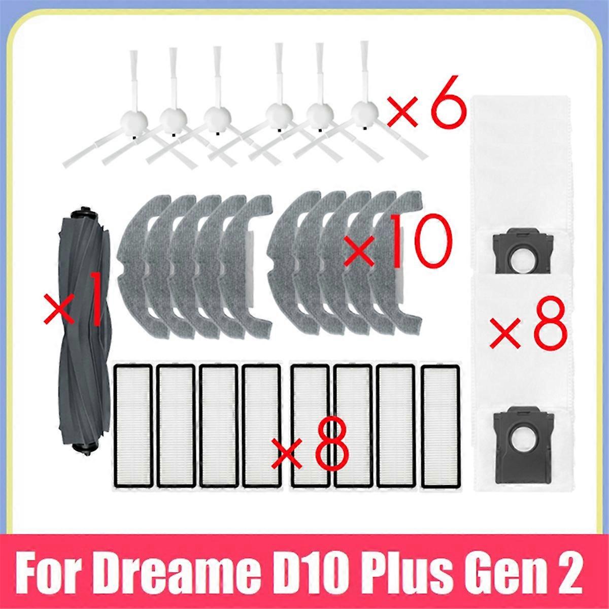 Replace Parts for D10 Plus Gen 2 RLD32GD Accessories Rubber Brush Side Brush Hepa Filter Mop Cloth D