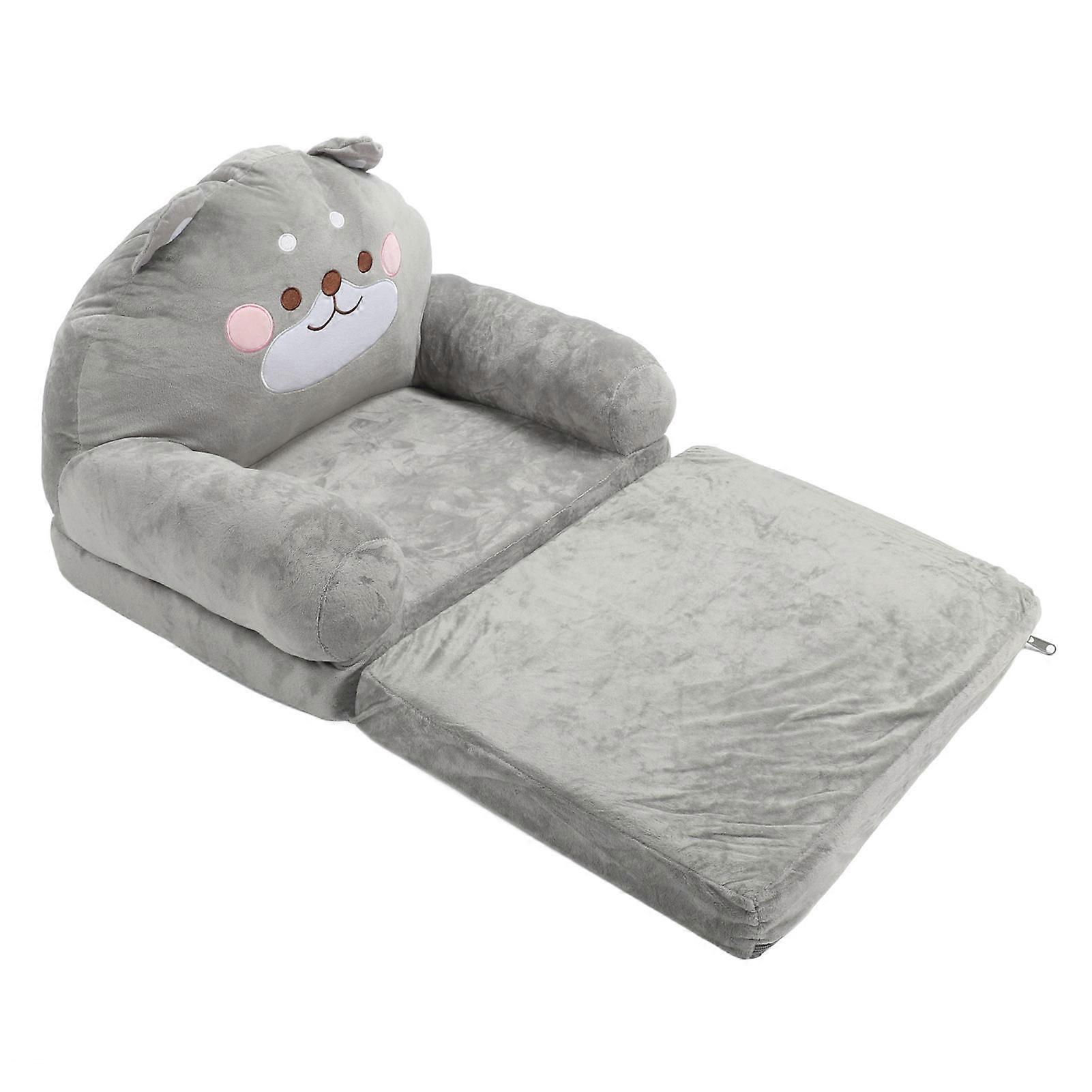 Kids Folding Sofa Grey Soft Foldable Toddler Couch for Relaxing