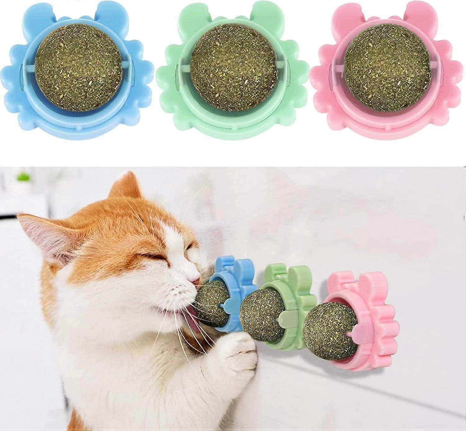 3 Pack Catnip Balls Toys for Cats, Catnip Wall Roller for Cat Licking, Teeth