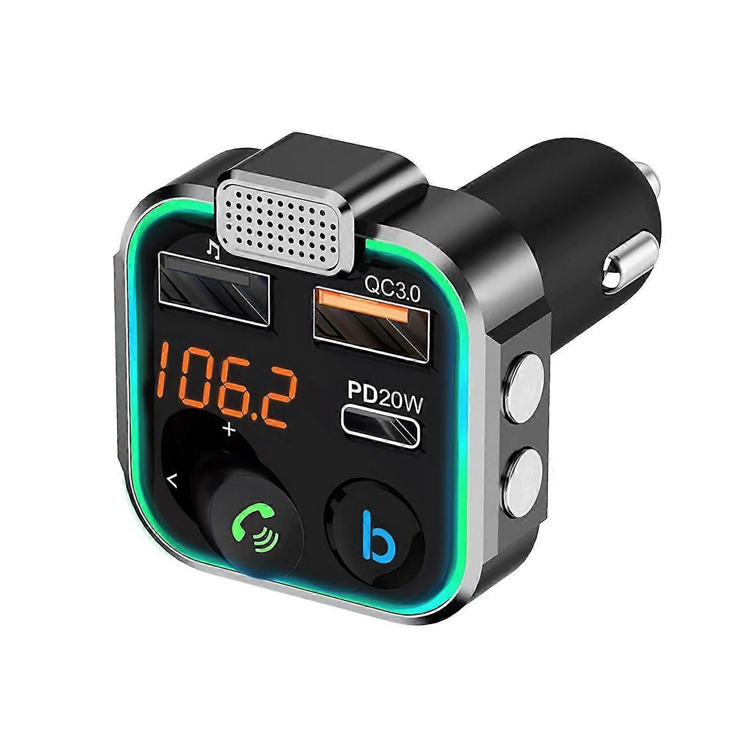 Car Bluetooth FM Transmitter, Wireless 5.0 Car Radio Adapter with Fast Charger PD 20W + QC3.0 18W, Fm Transmitter with Hands-Free Calling, Hi-Fi Deep 