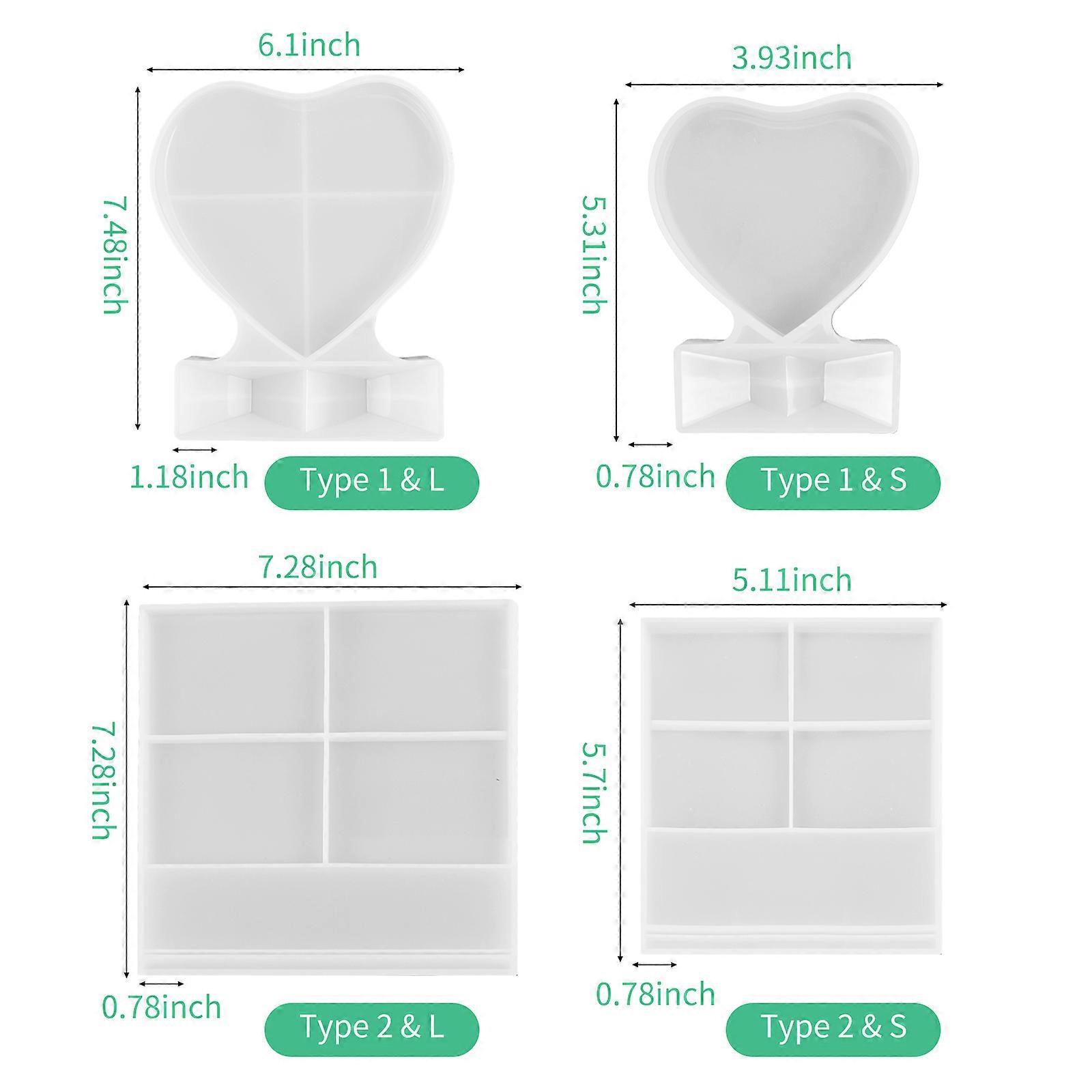 DIY Silicone Photo Frame Resin Mold, White, Heart/Rectangle, S/L Sizes