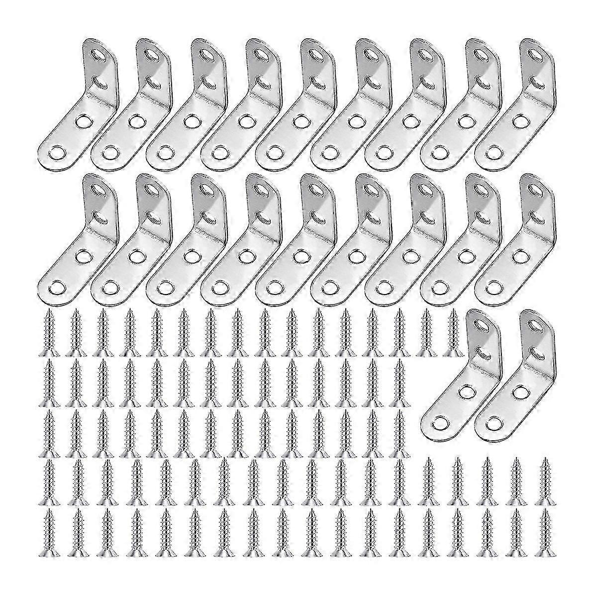 20 Pcs Angle Connector 90 Degree Angle Brackets L Shape Right Angle Stainless Steel Corner Bracket Furniture Angle with 80 Screws for Table Chair Book