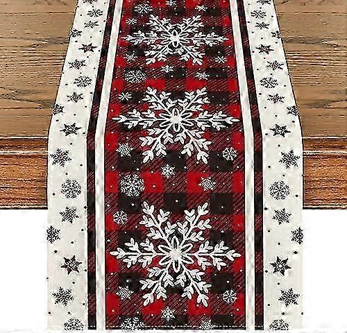 Buffalo Plaid Snowflakes Christmas Table Runner, Seasonal Winter Kitchen Dining Table Decoration for Home Party Decor 13x72 Inch