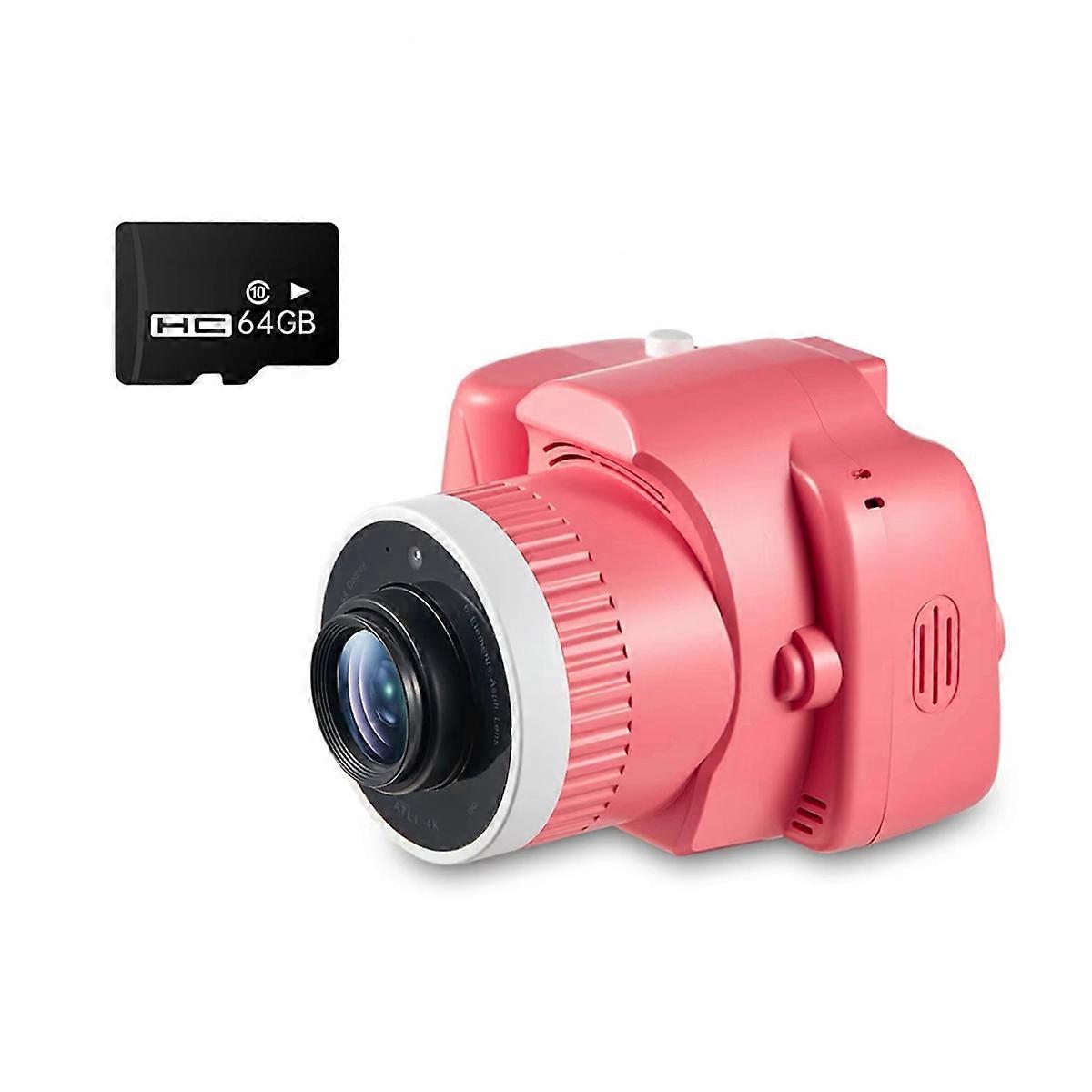Kids Camera with Projector,Big Screen 1080P Video Recording Camera with Tripod and 64 GB SD Card Gifts Toy for Kids Pink