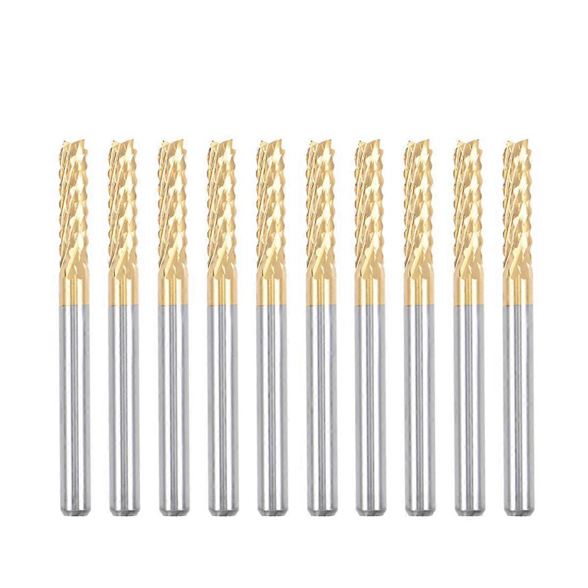 10PCS Titanium Coat Carbide For PCB Machine, 1/8 Inch Shank 3Mm