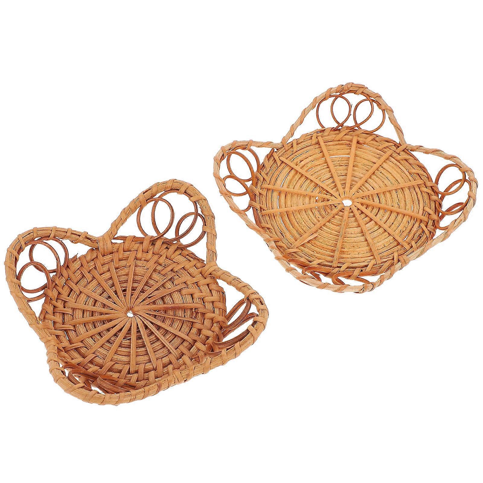 Light Brown Rattan Weaving Candle Mat for Decor 2Pcs Desktop Candle Pads