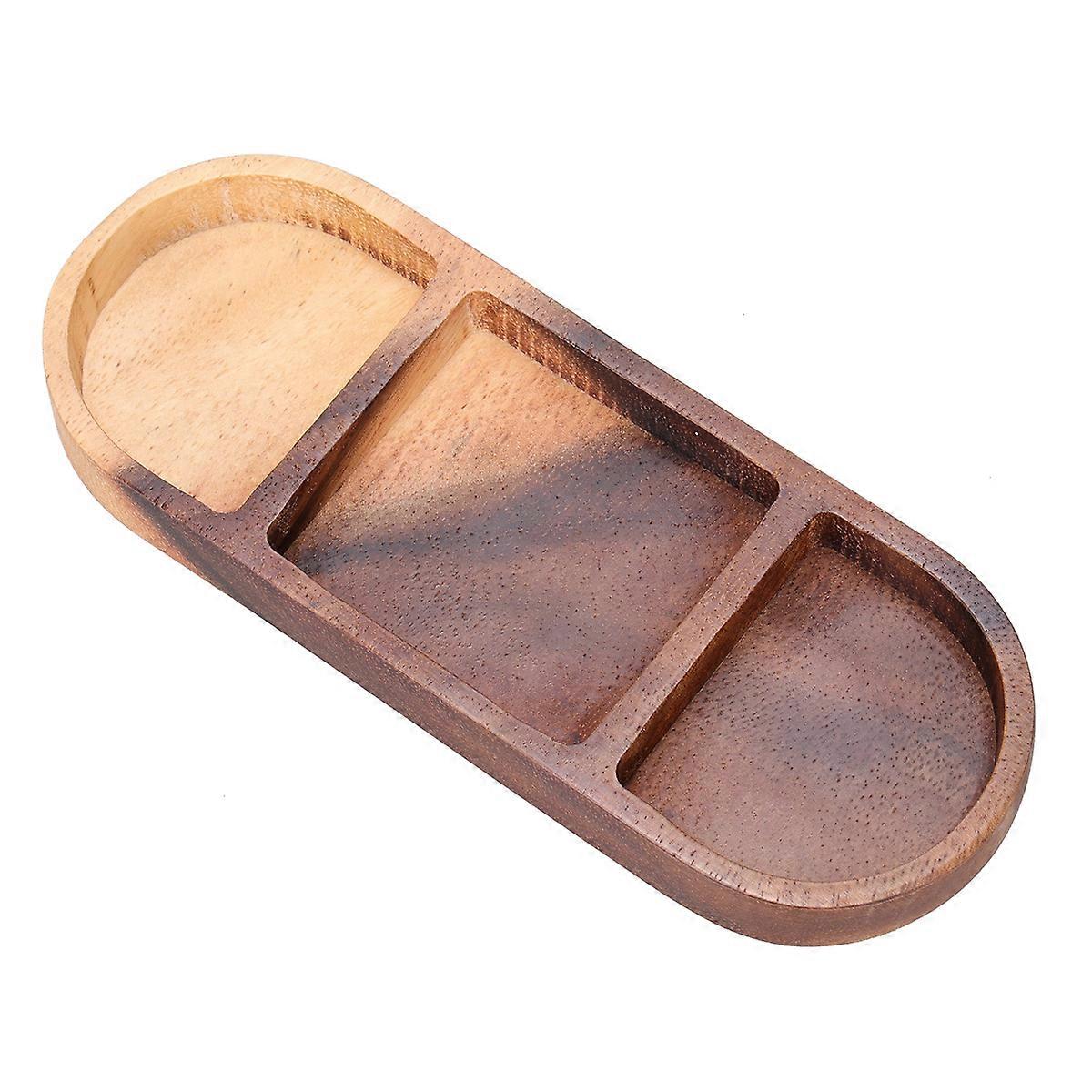 Retro Wooden Dip Dish for Appetizers Serving 3-Grid Flavored Sauce Plate