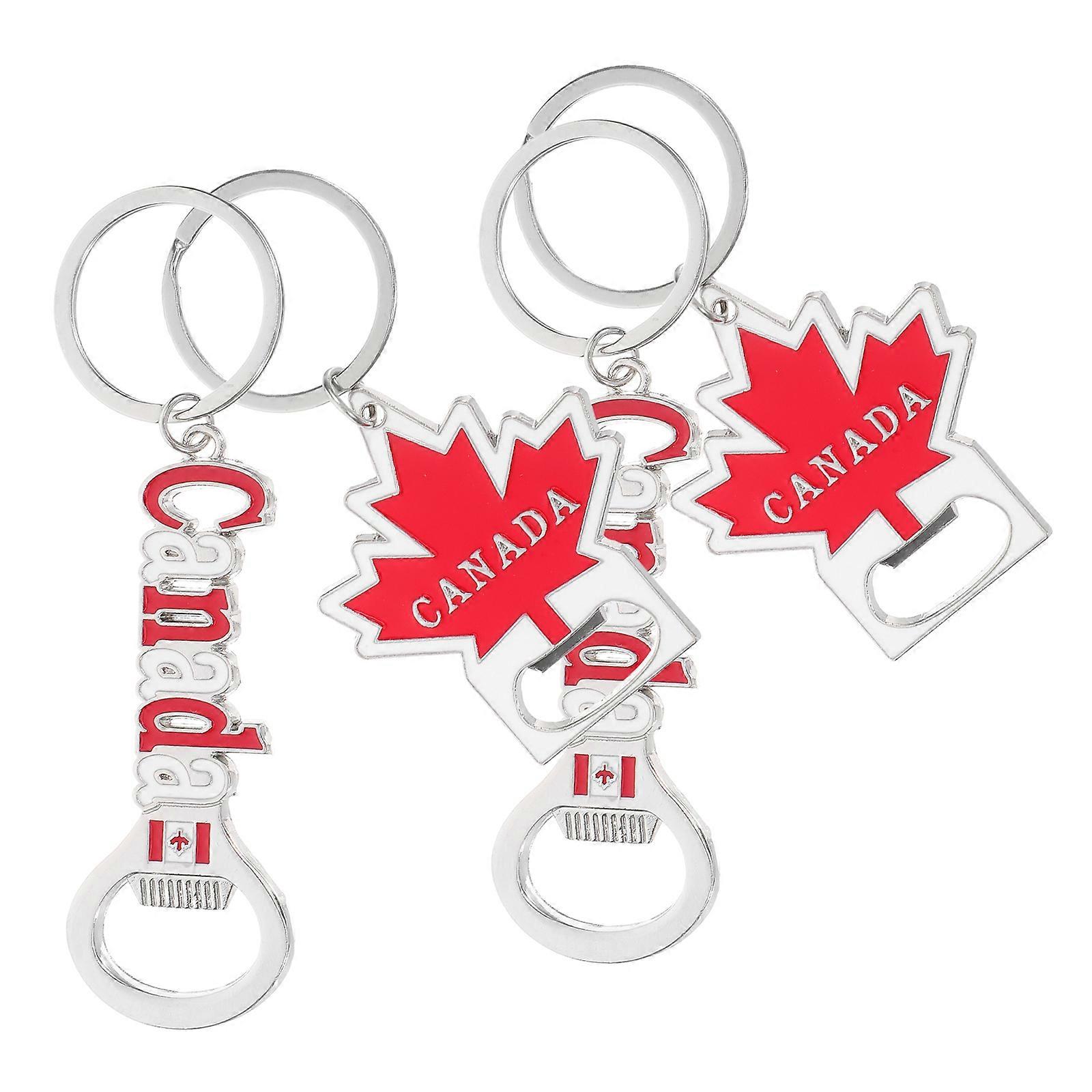 Canada Flag Keychain with Bottle Opener for Travel Use 4Pcs Metal Maple Leaf Keyrings