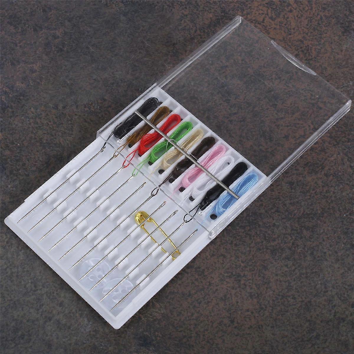 14 Boxes Mini Quick Fix Sewing Kit Easy Pre Threaded Needle Kit Basic Personal Sewing Kit Plastic Threaded Needle Holder