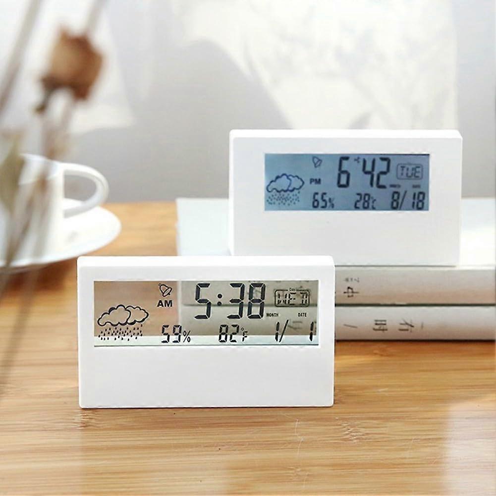 Hygrometer Clock Indoor Weather Display Humidity Digital Alarm Clock White