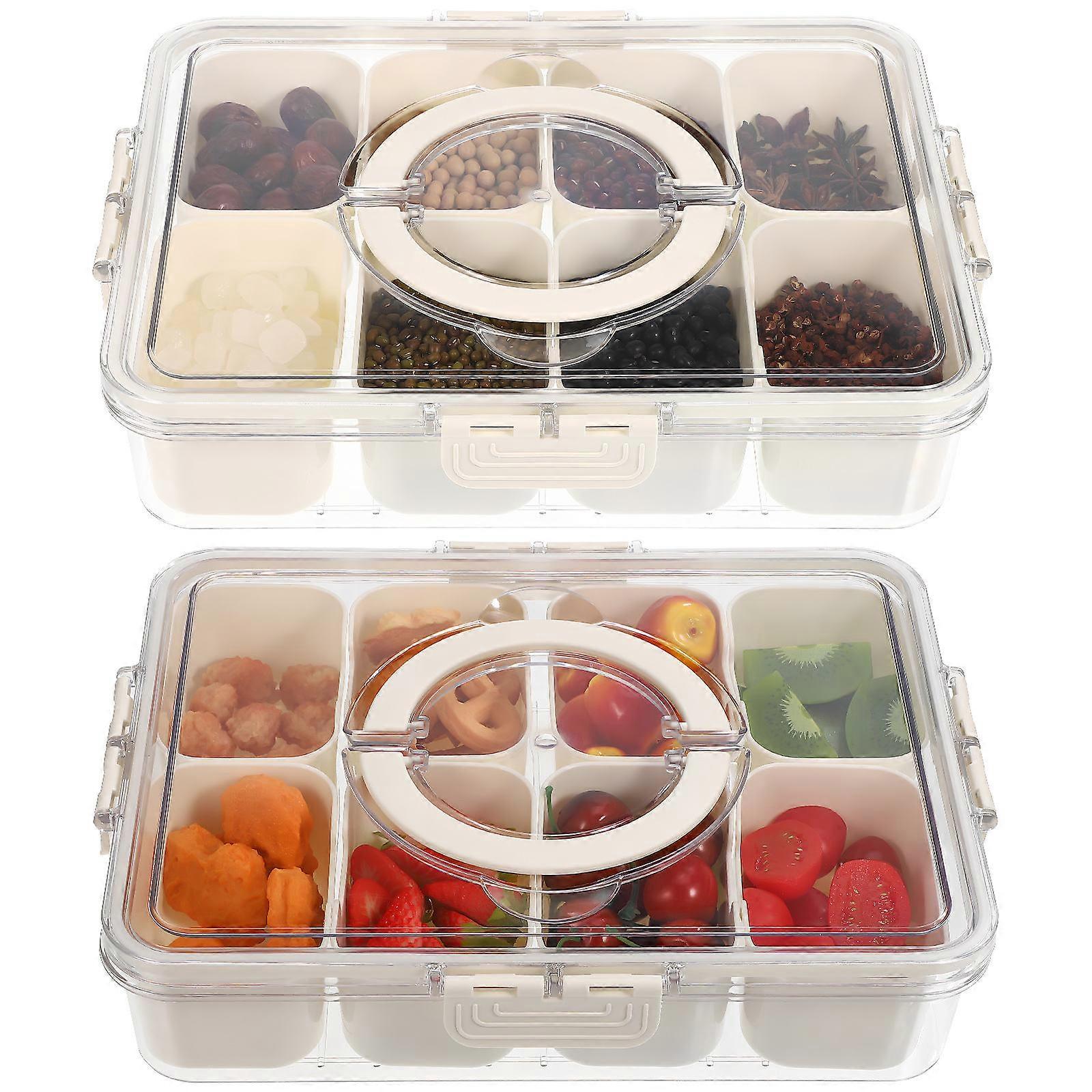 Divided Food Storage Containers Serving Tray with Lid for Storage Use 2Pcs