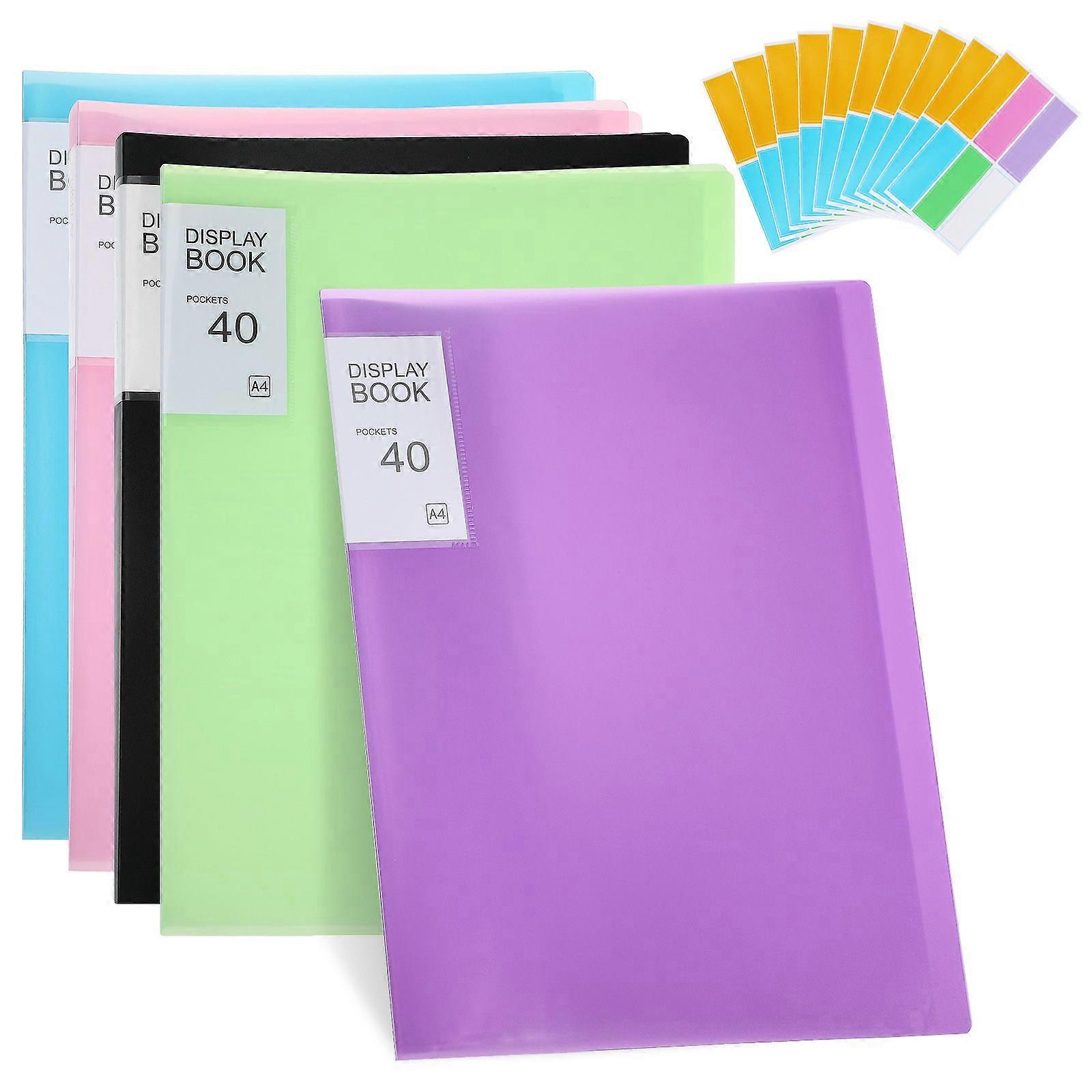 5 Pcs Art Portfolio Folder: 40 Pocket Binder with Plastic Sleeves - A4 Presentation Book Document Paper Organizer for Artwork Office Supplies