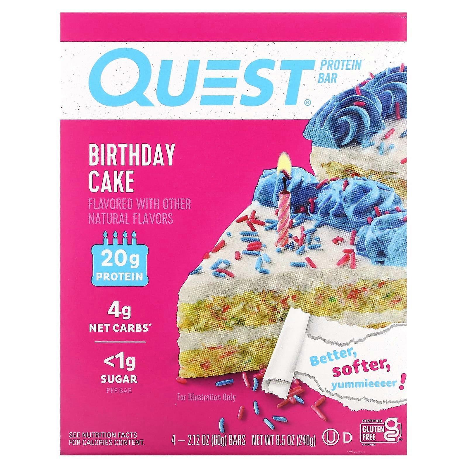 Protein Bar, Birthday Cake, 4 Bars, 2.12 oz (60 g) Each
