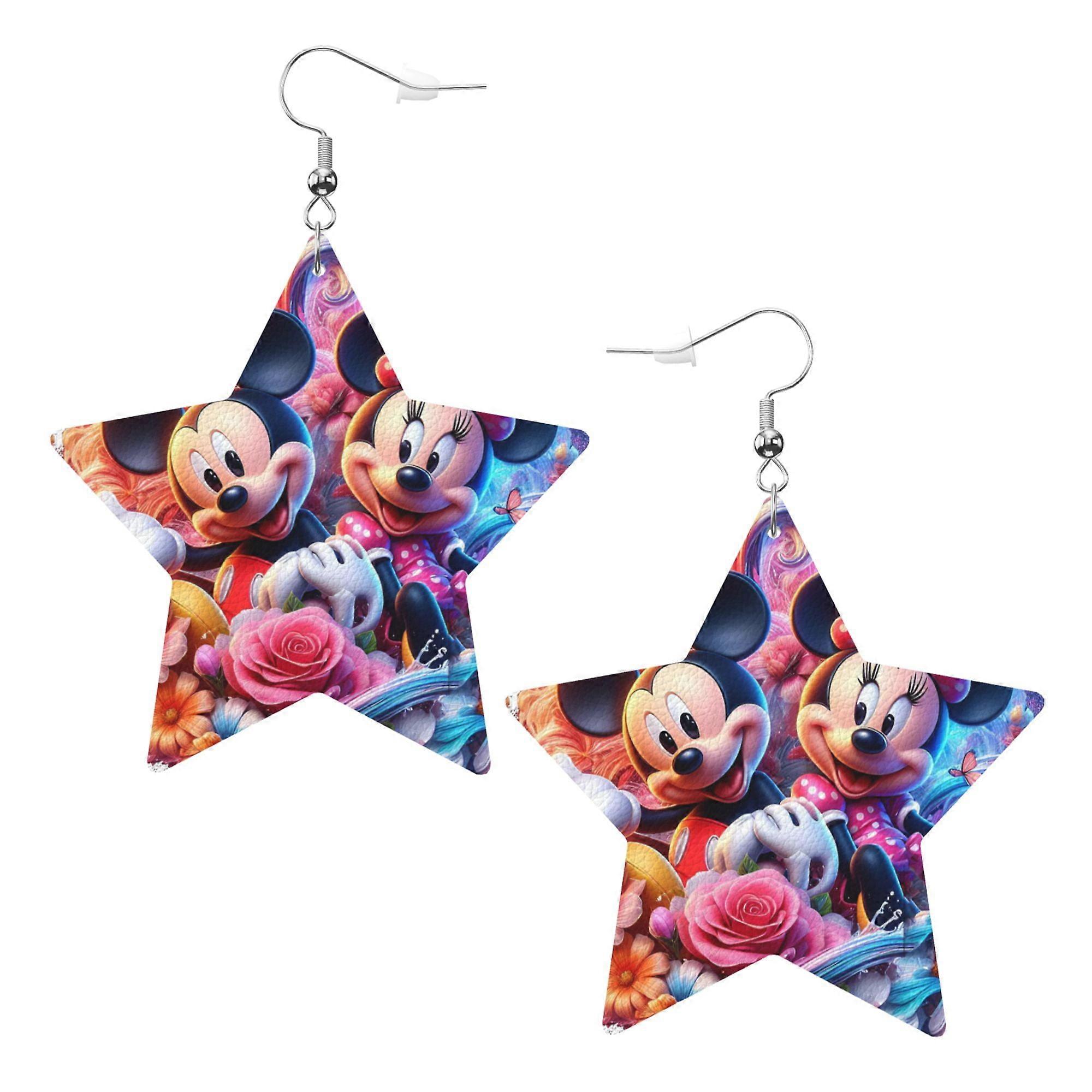 Cartoon Mickey Mouse Leather Earrings Christmas Decorative Design Faux Leather Earring Lightweight Dangle Drop Earrings for Women