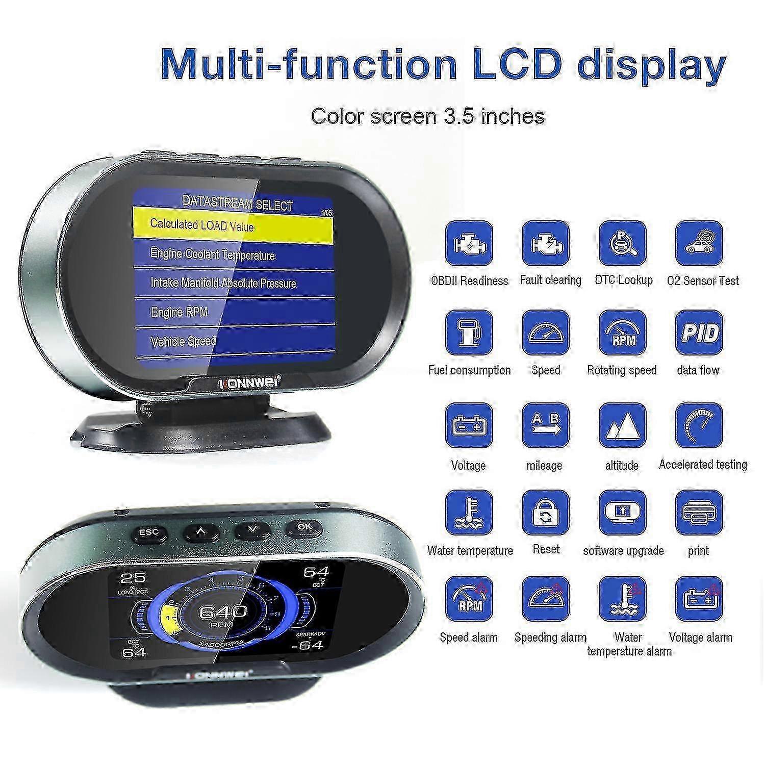 Konnwei Kw206 Auto Diagnostic Scanner Auto Onboard Computer Gauge + Obdii Engine Scanner