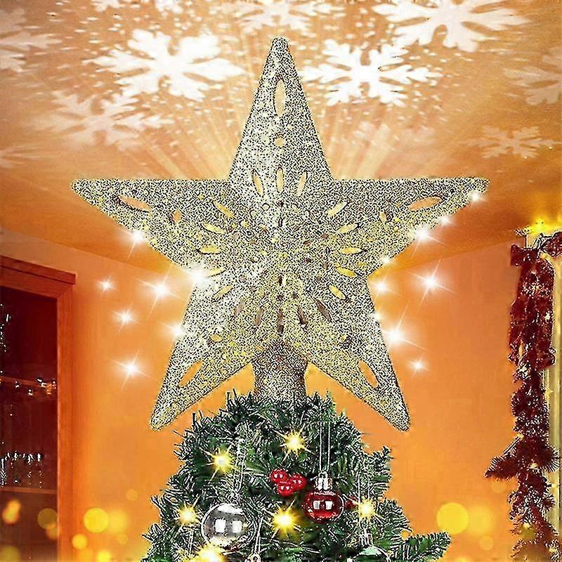 Christmas Star Tree Topper with Built-in Led Snowflake Projector Lights