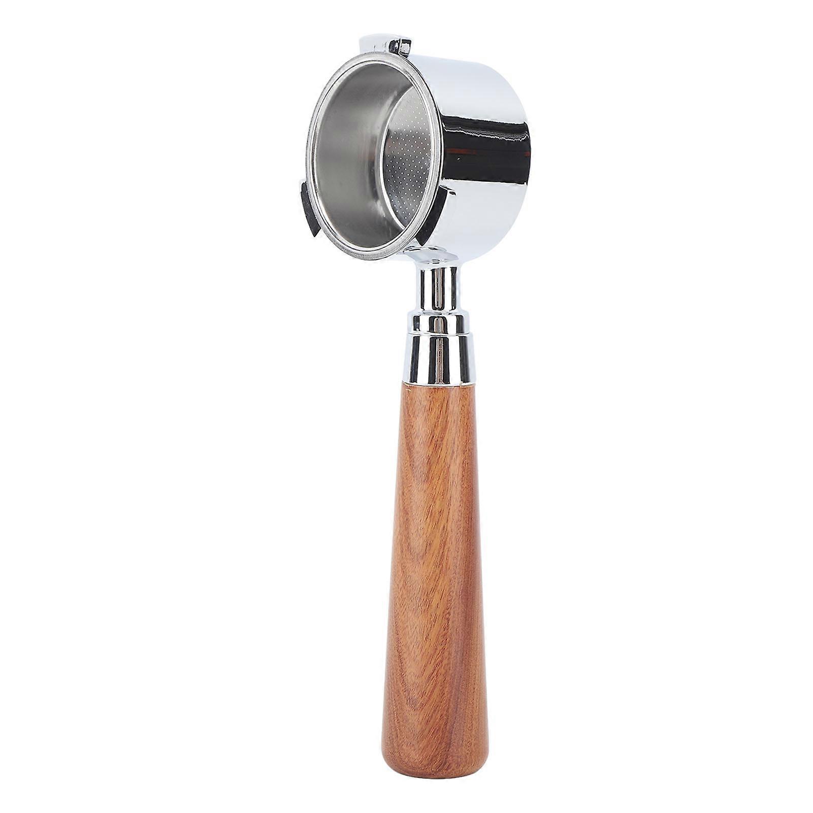 51mm Bottomless Portafilter Aluminum Alloy 3 Ears Bottomless Filter Holder Portafilter with Wooden Handle for Coffee Machine Dark Brown 