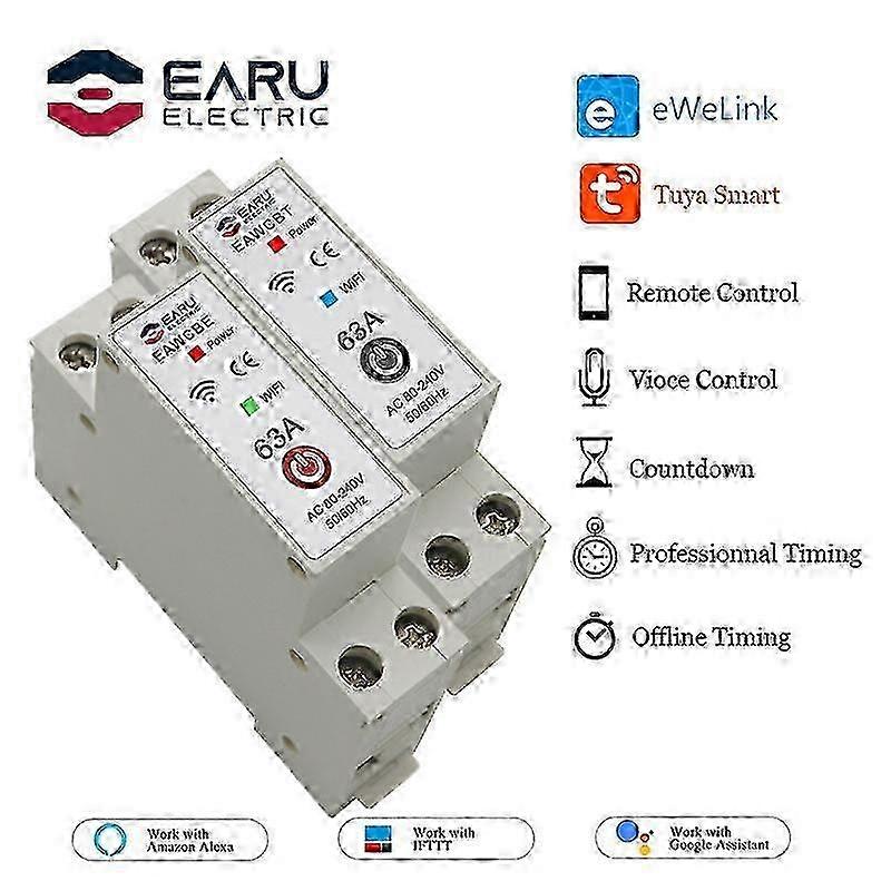 63A 1P 1P+N WiFi Smart Circuit Breaker Time Relay Switch Remote Control by Tuya Smart/ eWeLink for Alexa Google Home Assistant miao4
