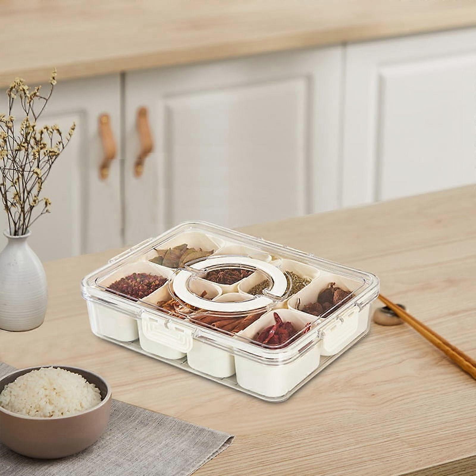 1PC Condiment Jars with Tray with Small Dividers Countertop Spice Organizer Kitchen Storage Container for Refrigerator,A