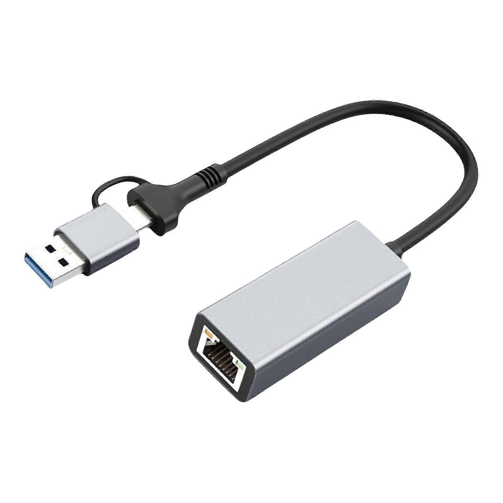 Two USB C and USB A to RJ45 Gigabit Ethernet Adapter 1/2.5Gbps Fast speed Aluminum for Laptop Tablets PC Multicolor