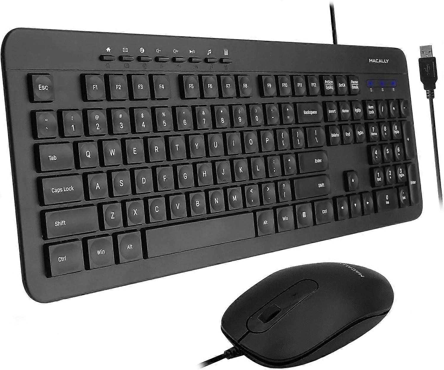 Wired Keyboard and Mouse Combo, Full Sized Ergono USB Keyboard and Mouse Wired - Slim and Quiet Wired