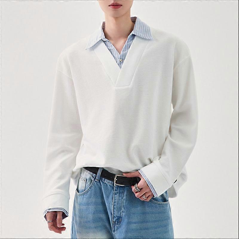 INCERUN Autumn Winter Men Patchwork Lapel Neck Long Sleeve Casual Texture Pullovers
