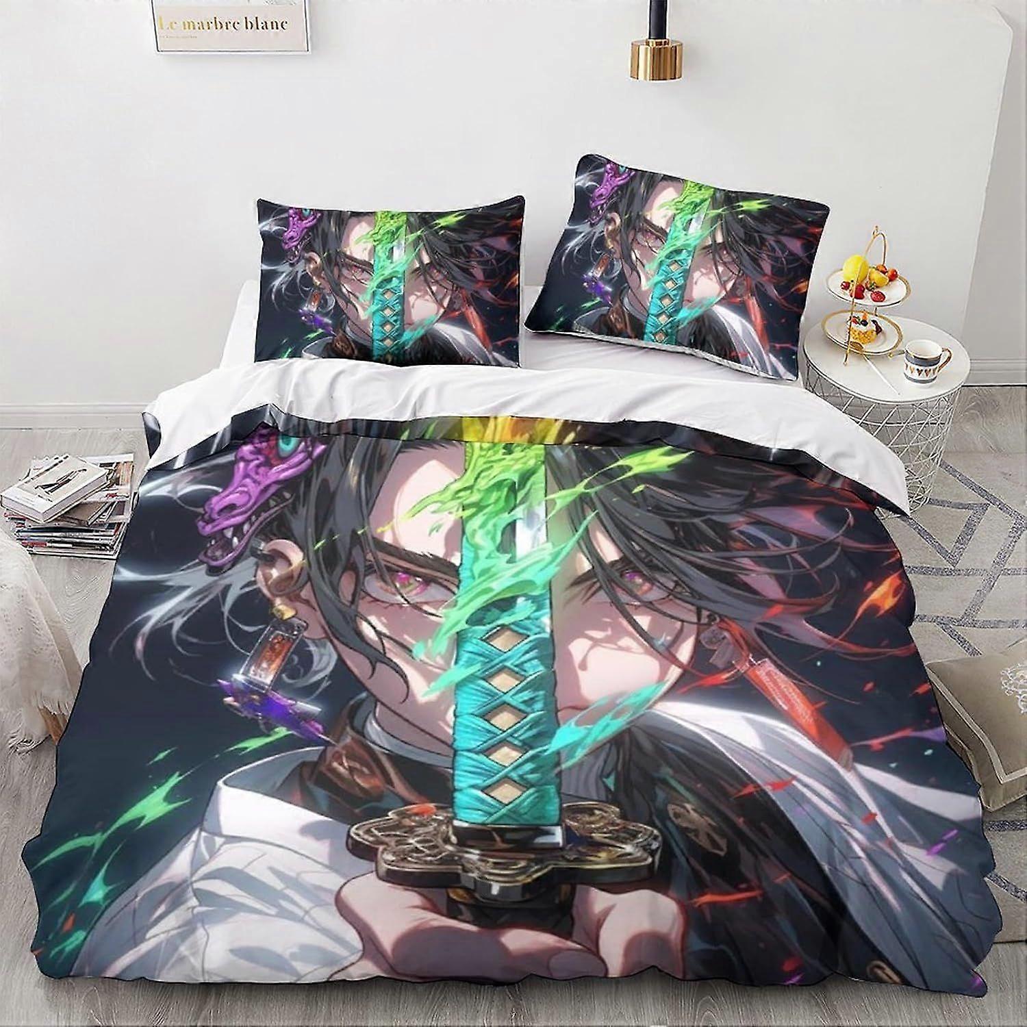 الرسوم المتحركة والمانجا طباعة غطاء لحاف مجموعة 3D الخيال المطبوعة المعزي غطاء المراهقين أنيمي نمط الفراش مجموعة جميلة غرفة نوم ديكور 3 قطع غطاء سرير