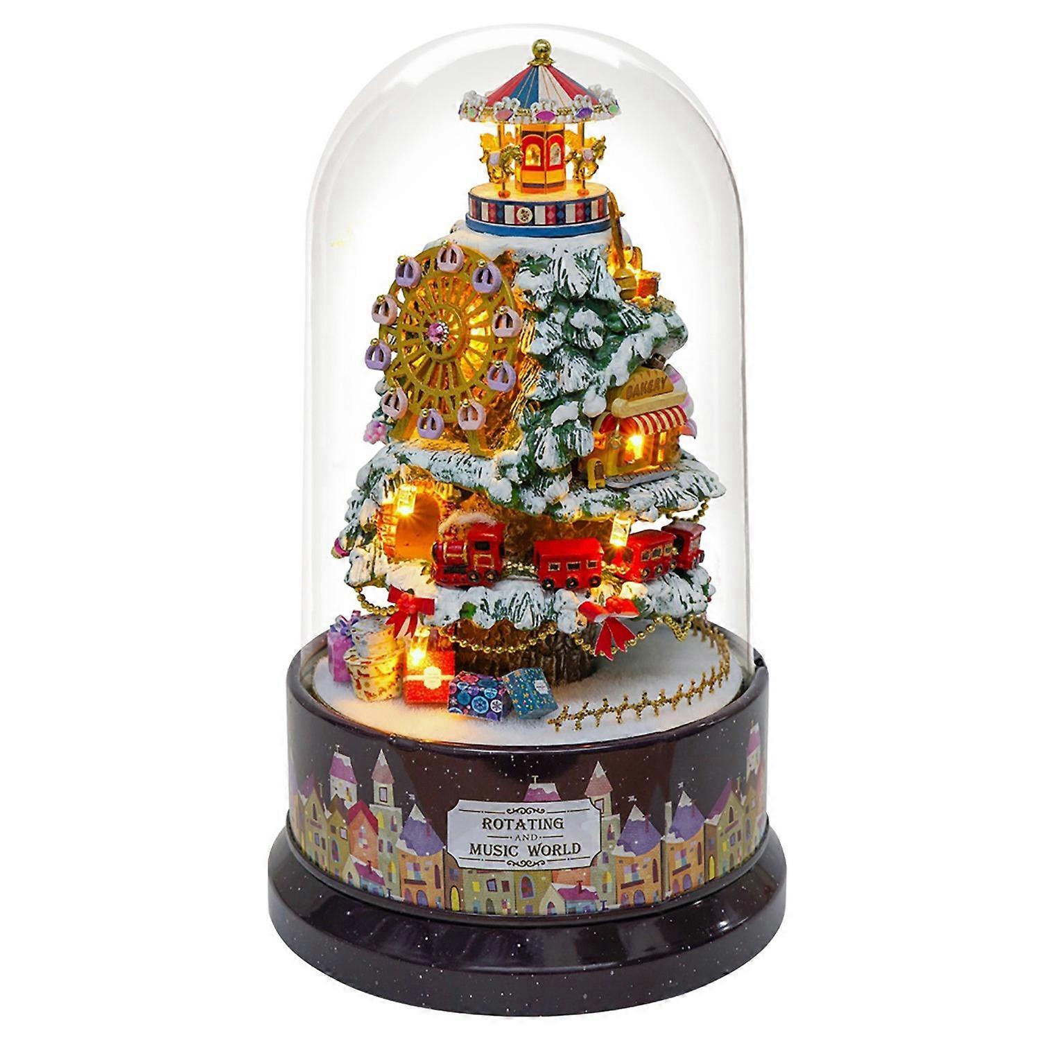 Creative House Model with Rotate Music Box Dust Cover LED Light(Icy World)