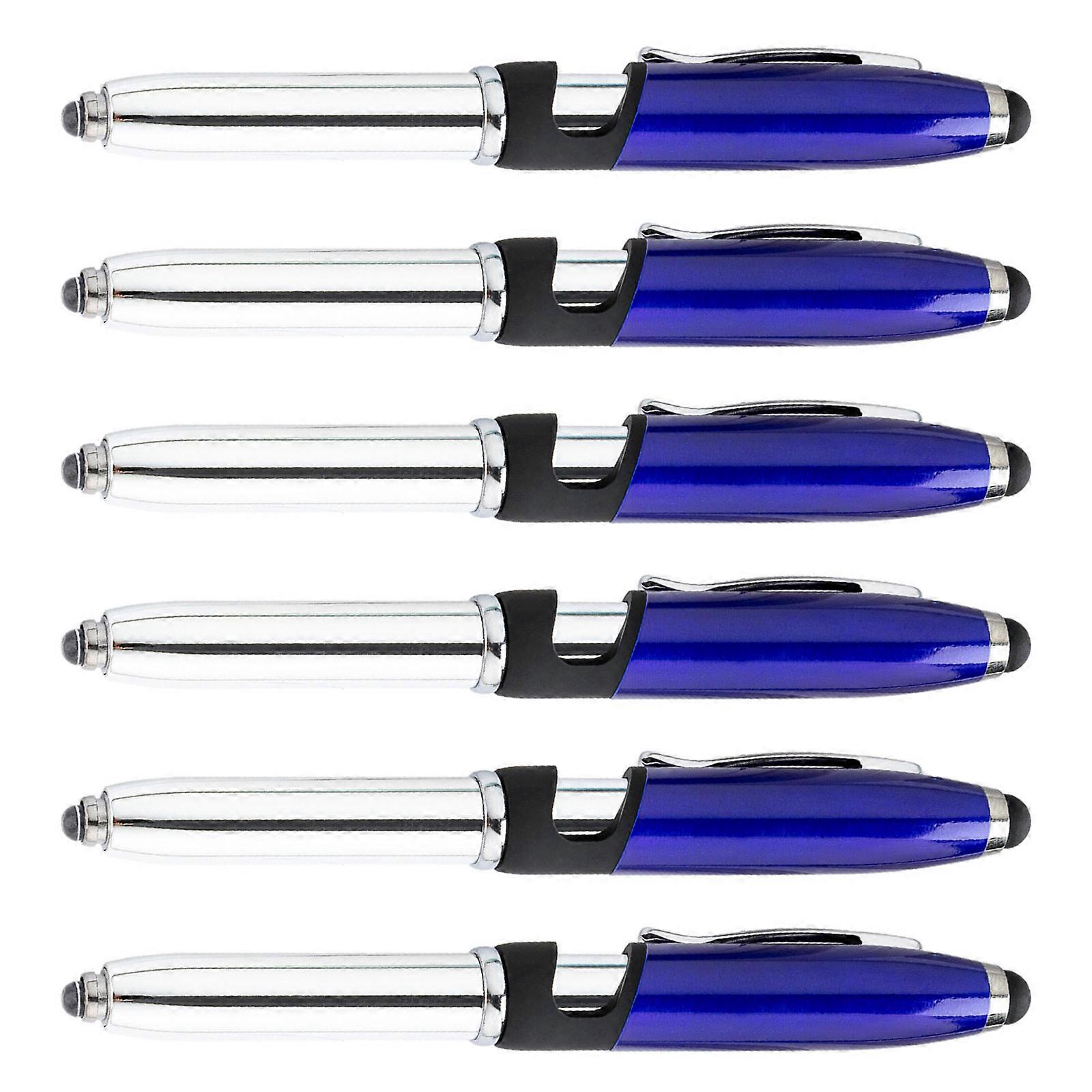 6 יחידות עט כדורי 3 ב-1 עם קצה סטיילוס 1.0 מ"מ עט דיו שחור עט סטיילוס LED עט כתיבה חלקה לסטודנטים צבעוניים