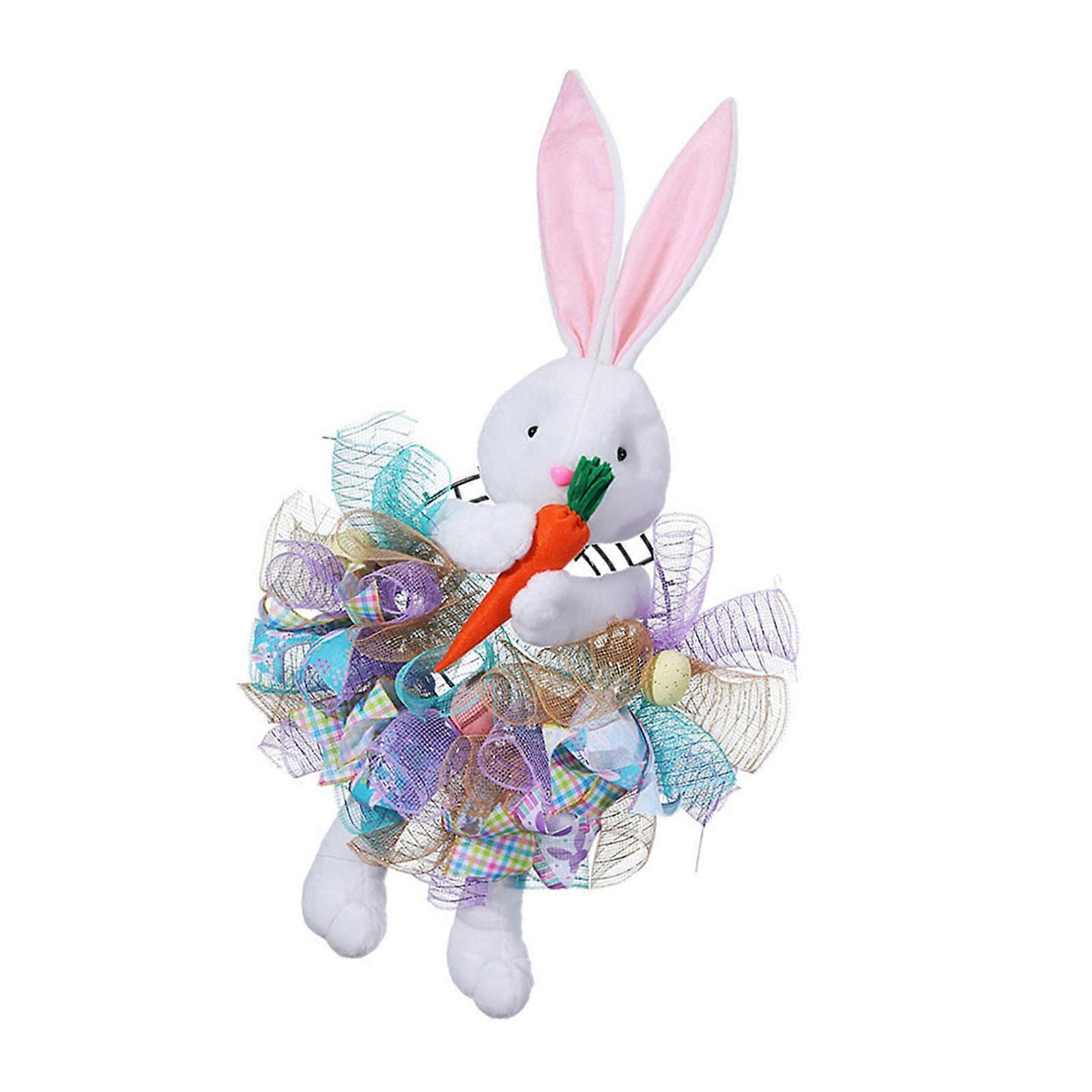 Easter Celebration Flower Wreath Soft and Reusable Wreath Easter Rabbit Door Decoration for Easter Parties Gatherings Multicolor
