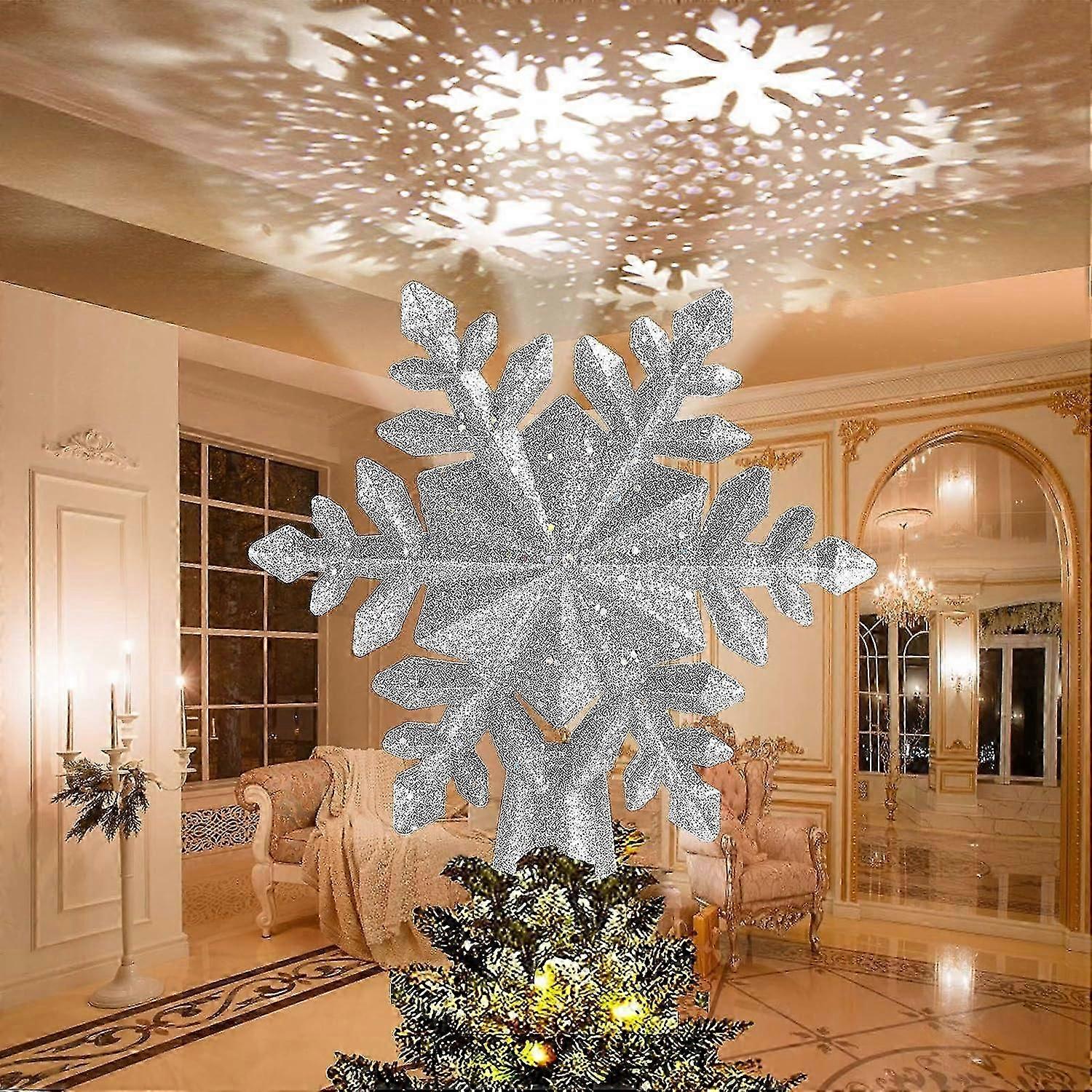 Snowflake Tree Toppers 3D Projector Rotating Star Christmas Tree LED Tree Topper Luminous Rotating Christmas Tree Decoration for Indoor Outdoor Christ