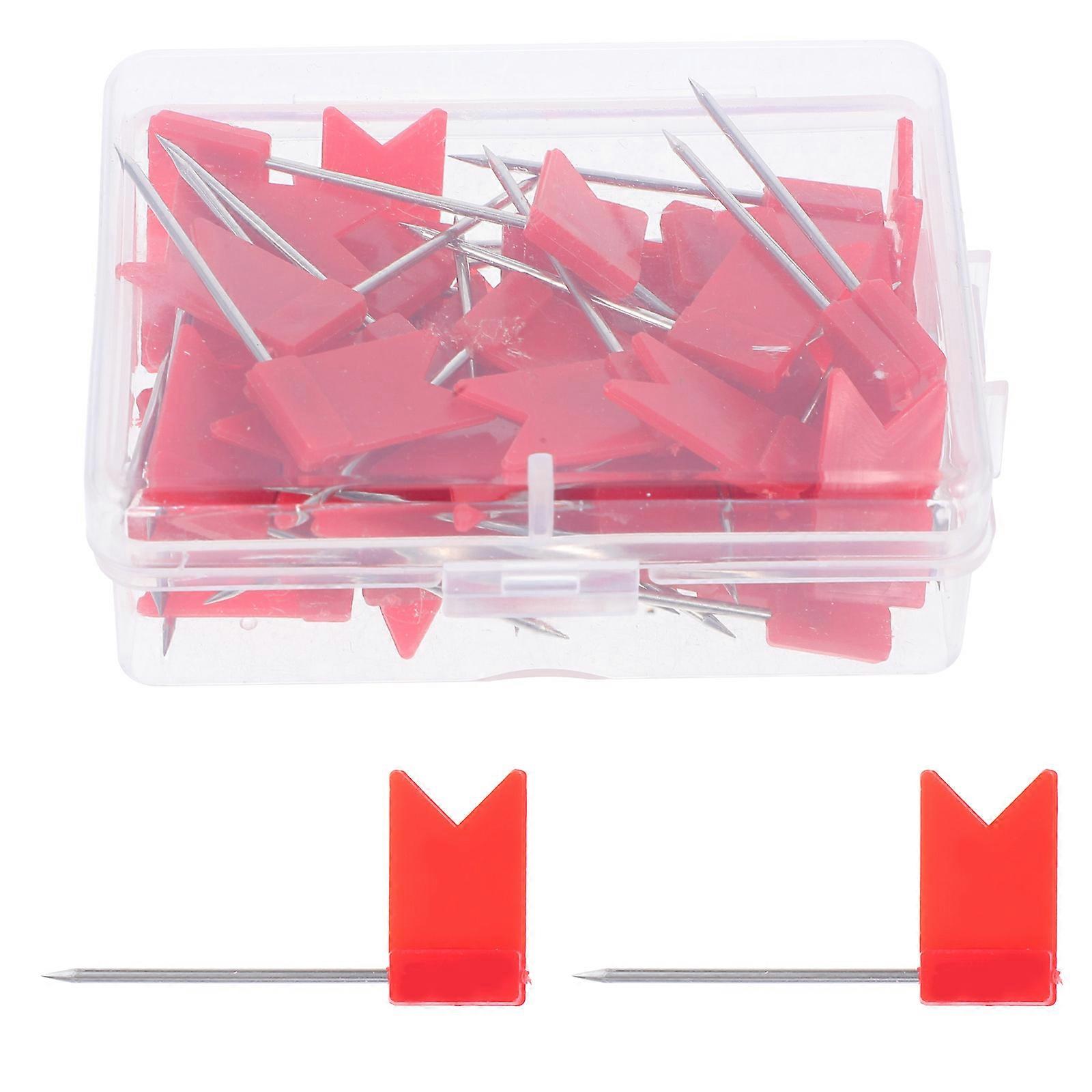 Red Flag Push Pins for Fixing 50Pcs Plastic and Iron Map Marker Tacks