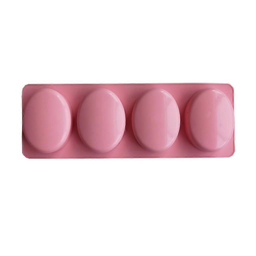 Silicone Soap Mold 4 Cavity Oval Shape Pink NonStick Elliptical Design for DIY Soap Making